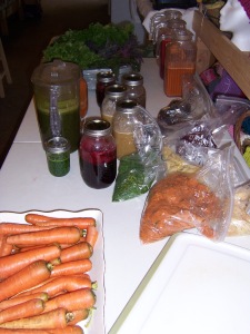 We saved and bagged each of the different pulps from each vegetable.