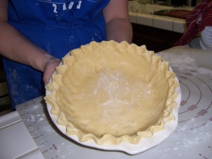 Completed pie crust!  Now it just needs filling . . . I still had pumpkin from November so that was an easy decision!